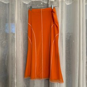 Urban Outfitters orange and white stitching mesh midi skirt